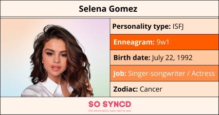 selena gomez personality type